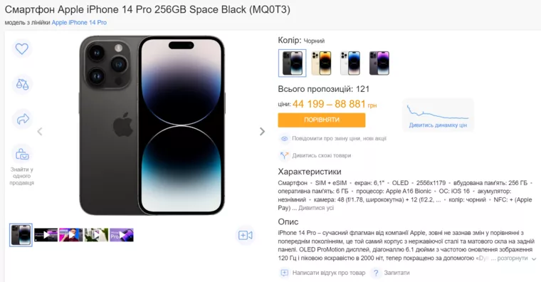 Ціна Apple iPhone 14 Pro (256 GB)
