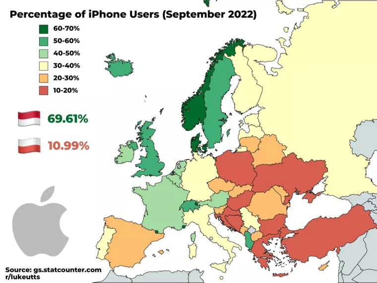Популярность iPhone в разных странах