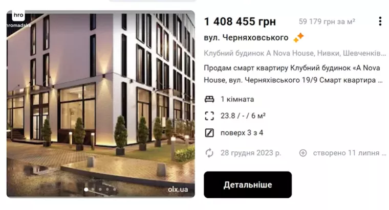 Оголошення про продаж клубного будинку на Нивках, Київ