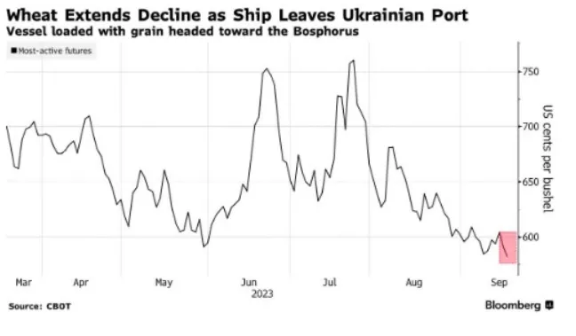 Зерно на мировом рынке дешевеет после того, как из Одессы вышло первое судно с пшеницей